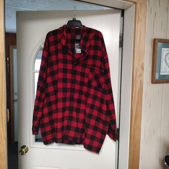 New Hanes Red Black Buffalo Check Flannel Pajama Set Size Men's 4XL - Picture 1 of 3